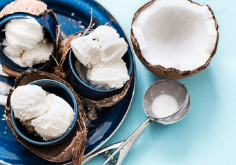 coconut ice cream on a blue background
