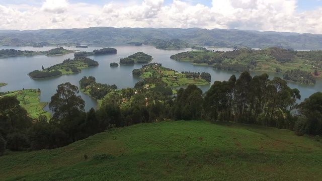 Aerial view of Lake Bunyonyi in Uganda