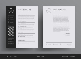 Professional CV resume template design and  letterhead / cover letter - vector minimalist