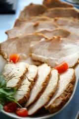 Roasted pork chop and neck pork traditional Easter breakfast dish