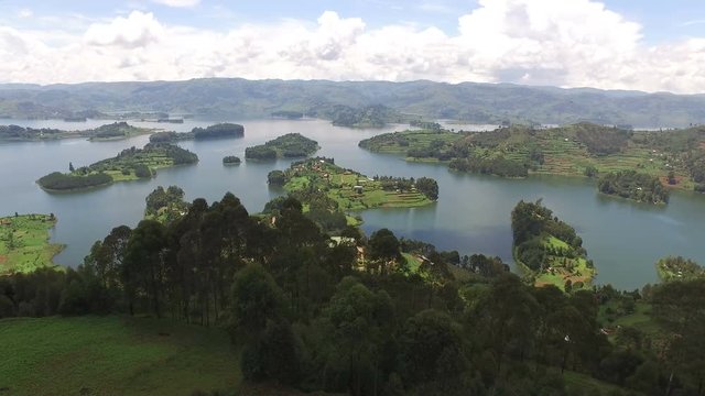 Aerial view of Lake Bunyonyi, Uganda