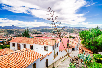 Cityscape with colonial buildings in the old tow of Sucre