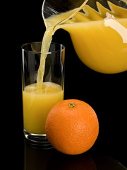 Filling of a glass by orange juice