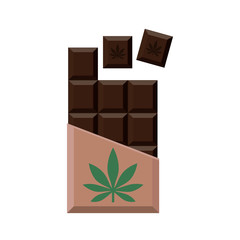 Chocolate Bar with marijuana leaf. Narcotic sweets. Isolated vector illustration on white background.