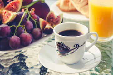 Breakfast table outdoors