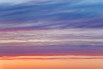 Clouds in layers of shades in the setting sky