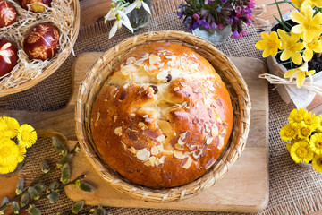 Mazanec, traditional Czech Easter pastry, similar to hot cross bun - obrazy, fototapety, plakaty