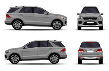 realistic SUV car. front view; side view; back view.