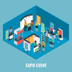 Expo event concept vector flat isometric illustration