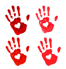 Set of Hand print with heart icon. Vector Illustration