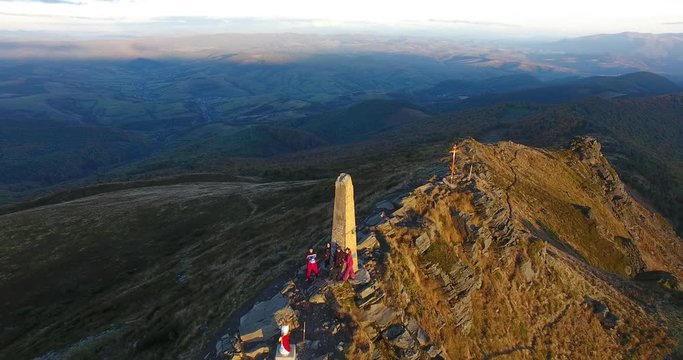 epic selphy people in mountains for a drone. 4r air view