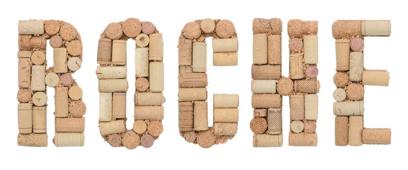 Grape variety Roche made of wine corks Isolated on white background
