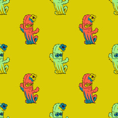 Lady cactus seamless pattern. Original design for print or digital media.