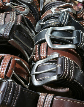 belts of leather for sale in the store in Florence Italy