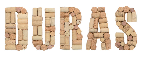 Grape variety Duras made of wine corks Isolated on white background