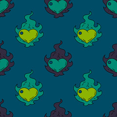 Burning heart seamless pattern. Original design for print or digital media.