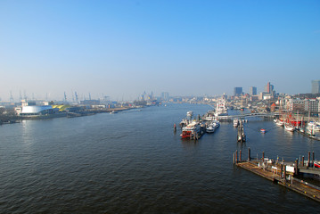 Aerial view of Hamburg port, a sunny day