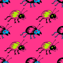 Funky bug seamless pattern. Original design for print or digital media.