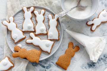 Preparation of Easter cookies in the form of bunnies.