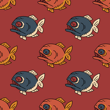 Piranha seamless pattern. Original design for print or digital media.
