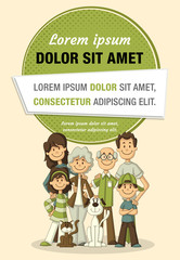 Colorful happy cartoon People. Big family.