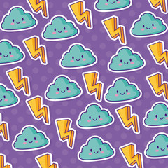 kawaii clouds and lighting bolts background