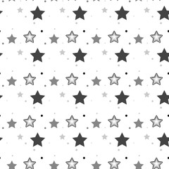 Star seamless pattern. Black and grey retro background. Chaotic elements. Abstract geometric shape texture. Effect of sky. Design template for wallpaper,wrapping, textile. Vector Illustration