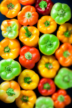 Bell pepper overhead close up large colorful mix in studio