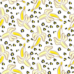 Banana and leopard skin vector seamless eclectic pattern.