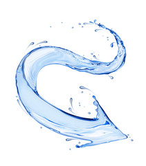 Curved arrow made of water splashes on a white background