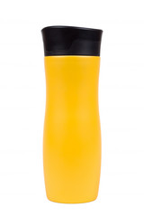 Yellow thermo mug isolated on white