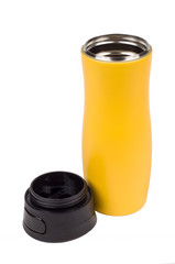 Yellow thermo mug isolated on white