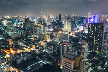 Skyscraper at night scene cityscape in Bangkok metropolis Thailand