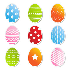 Flat design easter eggs with custom pattern and shadow isolated on white background. Abstract easter egg collection.