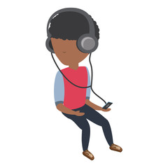 avatar man listening music with headphones over white background, colorful design. vector illustration