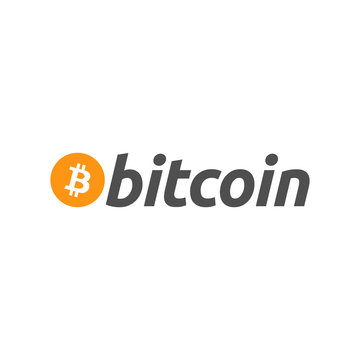 Bitcoin logo with its icon and logo isolated onwhite background. Symbol and logotype of crypto currency and online stock business.