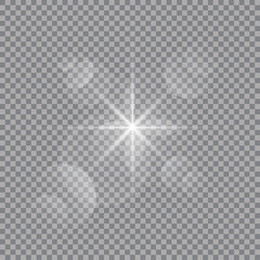 Vector transparent sun flash with rays and spotligh.