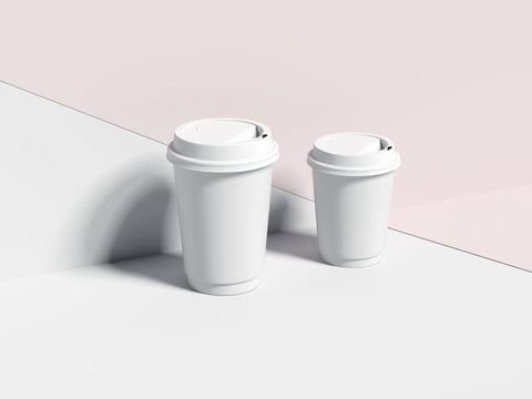 Two White Blank Paper Coffee Cups. 3d Rendering