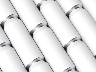 Rows of white beer cans. 3d rendering