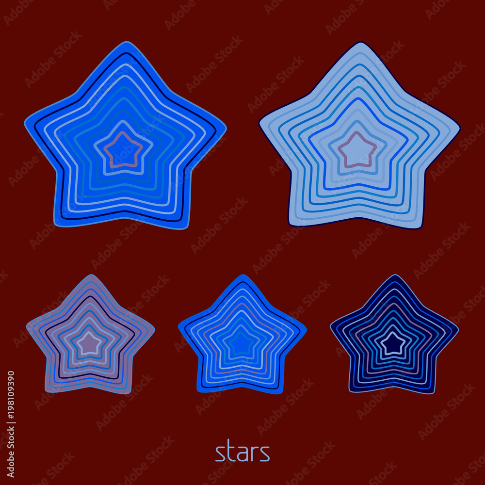 Aufkleber set of abstract simple outline stars on maroon background. vector