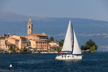 Salo at Lake Garda, Italy with a boat crossing