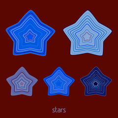 Set of abstract simple outline stars on maroon background. Vector