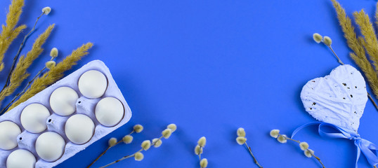 Banner Easter set gift box with branches catkins White egg.