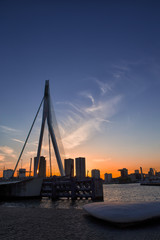 Travel Concepts, Ideas and Destinations.Picturesque View of Erasmus Bridge in Rotterdan Before the Sunset.