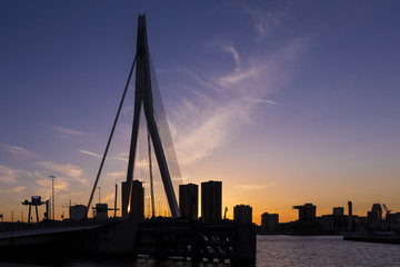 Travel Concepts, Ideas and Destinations.Contrast View of Erasmus Bridge in Rotterdan Before the Sunset.