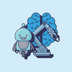 Obraz premium cartoon Robot with artificial intelligence related icons over background, colorful design vector illustration