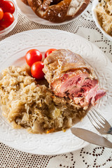 Pork knuckle with fried sauerkraut