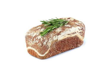 Homemade bread with a sprig of rosemary.
