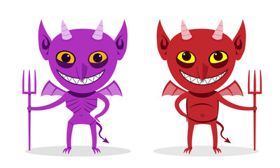 Skinny imp and fat devil, front view, vector art