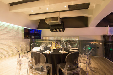 Interior of a new luxury restaurant in the evening